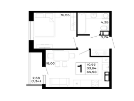 Продается 1-комнатная квартира ЖК Горные высоты, литер 5.2, 34.98  м&sup2;, 5281980 рублей