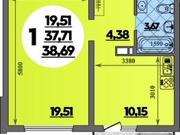 Продается 1-комнатная квартира ЖК Предгорье ЛАГО-НАКИ, литера 4, 38.69  м&sup2;, 5586999 рублей