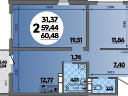 Продается 2-комнатная квартира ЖК Предгорье ЛАГО-НАКИ, литера 4, 60.48  м&sup2;, 7306000 рублей