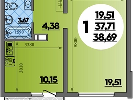 Продается 1-комнатная квартира ЖК Предгорье ЛАГО-НАКИ, литера 4, 38.69  м&sup2;, 5464000 рублей