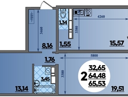 Продается 2-комнатная квартира ЖК Предгорье ЛАГО-НАКИ, литера 3, 65.53  м&sup2;, 7365572 рублей