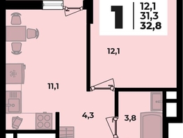 Продается 1-комнатная квартира ЖК Родной дом 2, литер 2, 32.8  м&sup2;, 5401400 рублей