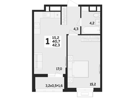 Продается 1-комнатная квартира ЖК Мегасити, литер 2.1, 42.3  м&sup2;, 7681300 рублей