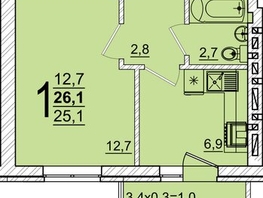 Продается 1-комнатная квартира ЖК Дарград, литера 38, 26.1  м&sup2;, 4204900 рублей