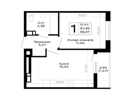 Продается 1-комнатная квартира ЖК Горные высоты, литер 5.2, 36.07  м&sup2;, 5626920 рублей