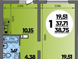 Продается 1-комнатная квартира ЖК Предгорье ЛАГО-НАКИ, литера 8, 38.75  м&sup2;, 5673000 рублей