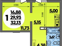 Продается Студия ЖК Предгорье ЛАГО-НАКИ, литер 3, 32.13  м&sup2;, 5031558 рублей