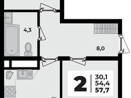 Продается 2-комнатная квартира ЖК Родной дом 2, литера 1, 57.7  м², 7435600 рублей