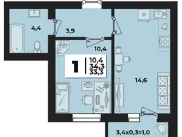 Продается 1-комнатная квартира ЖК Дарград, литера 40, 34.3  м², 4269770 рублей