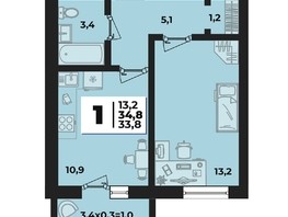 Продается 1-комнатная квартира ЖК Дарград, литера 42, 34.8  м², 4452200 рублей