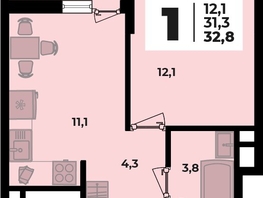 Продается 1-комнатная квартира ЖК Родной дом 2, литера 2, 32.8  м², 5134000 рублей