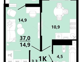 Продается 1-комнатная квартира ЖК Горячий, литера 3, 37 м², 5110000 рублей