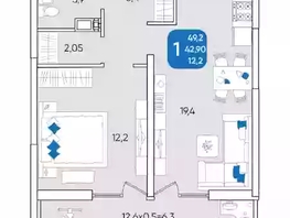 Продается 1-комнатная квартира МКР Любимово, 12 квартал литер 2, 49.2  м², 5980000 рублей