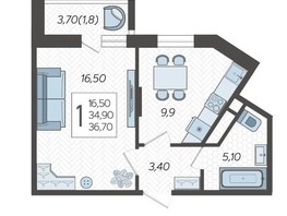 Продается 1-комнатная квартира ЖК Зеленодар, литера 5а, 36  м², 4247000 рублей