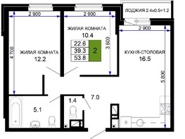 Продается 2-комнатная квартира ЖК Дыхание, литер 20, 53.8  м², 5075438 рублей