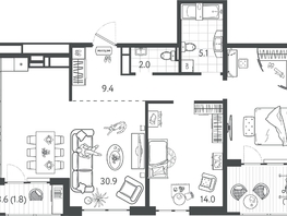 Продается 2-комнатная квартира ЖК Все Свои VIP, литера 7, 80.7  м², 24210000 рублей