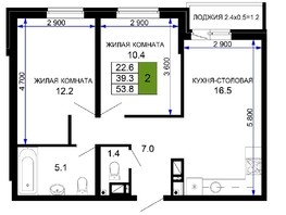 Продается 2-комнатная квартира ЖК Дыхание, литер 19, 53.8  м², 5200000 рублей