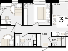 Продается 3-комнатная квартира ЖК Патрики, литер 1.5, 67.58  м², 20361854 рублей