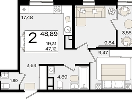 Продается 2-комнатная квартира ЖК Патрики, литер 1.5, 48.89  м², 15463907 рублей