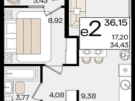 Продается 2-комнатная квартира ЖК Патрики, литер 1.5, 36.15  м², 11900580 рублей