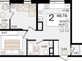Продается 2-комнатная квартира ЖК Патрики, литер 1.2, 48.74  м², 14402670 рублей