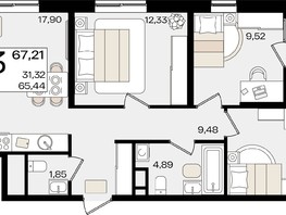 Продается 3-комнатная квартира ЖК Патрики, литер 1.2, 67.21  м², 19618599 рублей