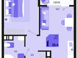 Продается 1-комнатная квартира ЖК Первое место, квартал 1.1, литер 2, 35.4  м², 5416200 рублей