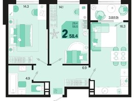 Продается 2-комнатная квартира ЖК Первое место, квартал 1.1, литер 2, 58.4  м², 7183200 рублей