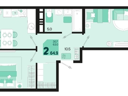 Продается 2-комнатная квартира ЖК Первое место, квартал 1.1, литер 2, 64.9  м², 8826400 рублей