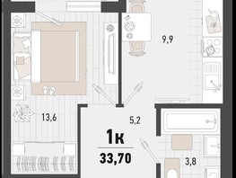 Продается 1-комнатная квартира ЖК Барса, 3В литер, 33.7  м², 10359380 рублей