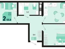 Продается 2-комнатная квартира ЖК Первое место, квартал 1.2, литер 2, 65.8  м², 7672280 рублей