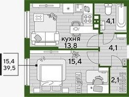 Продается 1-комнатная квартира ЖК DOGMA PARK, литера 10, 39.5  м², 5900000 рублей