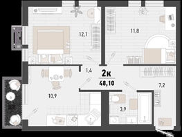 Продается 2-комнатная квартира ЖК Барса, 2В литер, 48.1  м², 13326826 рублей