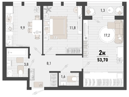 Продается 2-комнатная квартира ЖК Барса, 3В литер, 53.7  м², 14950080 рублей