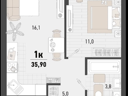 Продается 1-комнатная квартира ЖК Барса, 3В литер, 35.9  м², 10138160 рублей