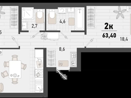 Продается 2-комнатная квартира ЖК Барса, 3В литер, 63.4  м², 17143360 рублей