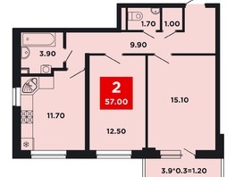Продается 2-комнатная квартира ЖК Neo-квартал Красная площадь, 19, 57  м², 9405000 рублей