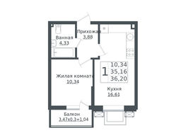 Продается 1-комнатная квартира ЖК Зеленый театр, литера 1, 36.2  м², 5075240 рублей