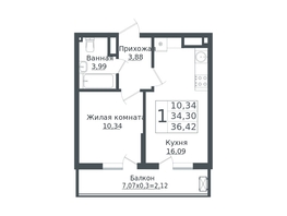 Продается 1-комнатная квартира ЖК Зеленый театр, литера 1, 36.42  м², 5473926 рублей
