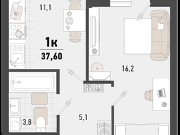 Продается 1-комнатная квартира ЖК Барса, 4В литер, 37.6  м², 11316284 рублей