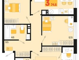 Продается 3-комнатная квартира ЖК Первое место, квартал 1.10 литер 1, 74.6  м², 10145600 рублей