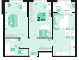 Продается 2-комнатная квартира ЖК Первое место, квартал 1.3, литер 2, 59.5  м², 7735000 рублей