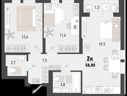 Продается 2-комнатная квартира ЖК Барса, 4В литер, 58.8  м², 16764762 рублей