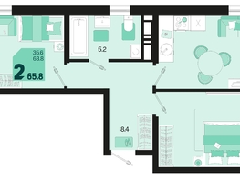 Продается 2-комнатная квартира ЖК Первое место, квартал 1.2, литер 2, 65.8  м², 10199000 рублей