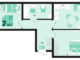 Продается 2-комнатная квартира ЖК Первое место, квартал 1.3, литер 2, 66.7  м², 8337500 рублей