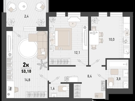 Продается 2-комнатная квартира ЖК Барса, 3В литер, 53.1  м², 14623740 рублей