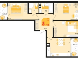 Продается 3-комнатная квартира ЖК Первое место, квартал 1.2, литер 2, 74.6  м², 10444000 рублей