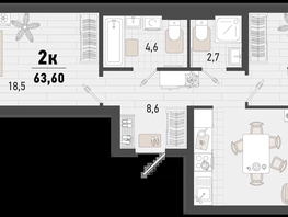 Продается 2-комнатная квартира ЖК Барса, 4В литер, 63.6  м², 17548194 рублей