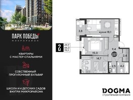 Продается 2-комнатная квартира ЖК Парк Победы 2, литера 6, 70.1  м², 10970650 рублей