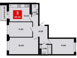 Продается 3-комнатная квартира ЖК Neo-квартал Красная площадь, 19, 68.3  м², 10654800 рублей